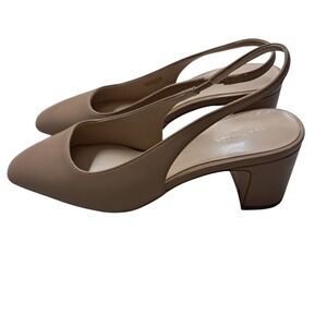 Ann Taylor Slingback Heels Shoes Women's 7.5 Tan Block Heel Classic Leather Work